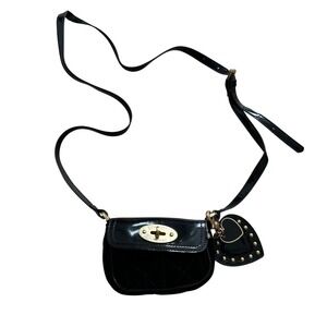 Mulberry for Target Black Patent Velvet Quilted Heart Charm Crossbody Bag